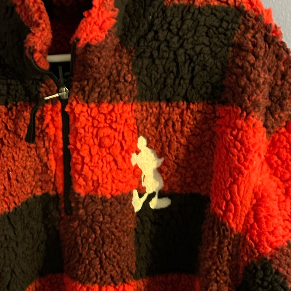 Black and red buffalo plaid Sherpa.